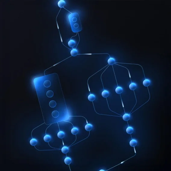 an illustration of blue lines connecting blue spheres