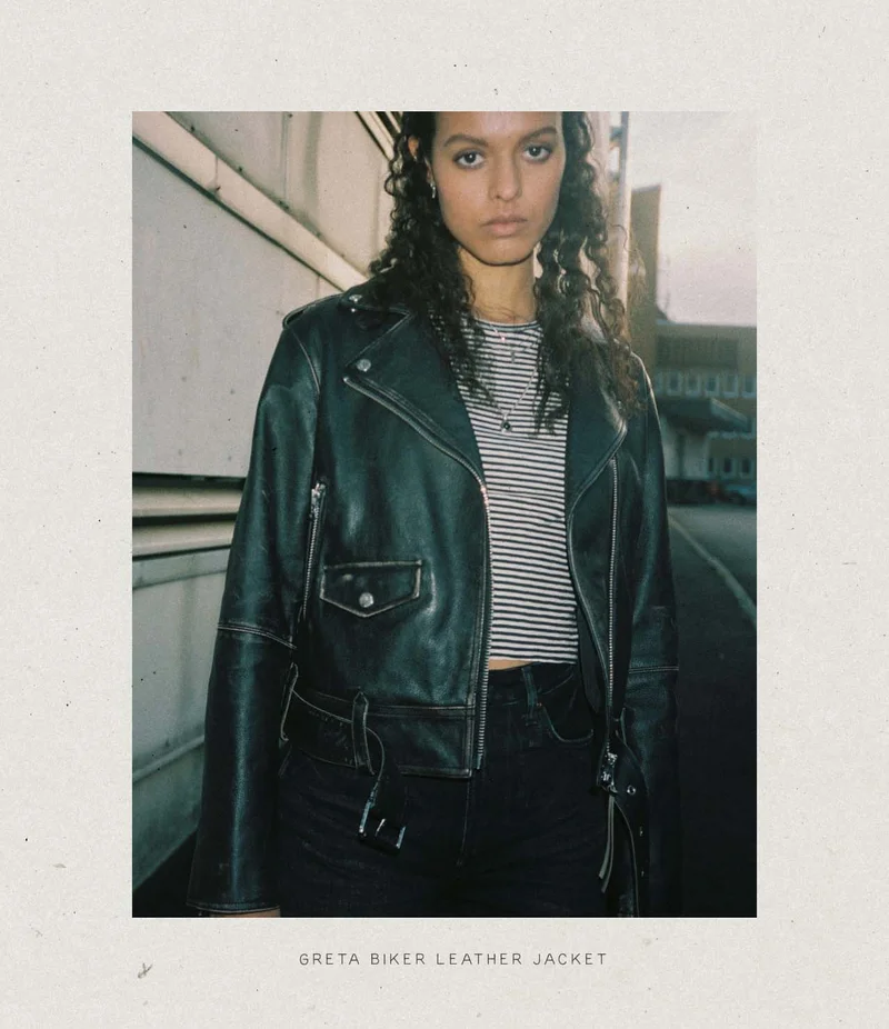 Greta Biker Leather Jacket Black