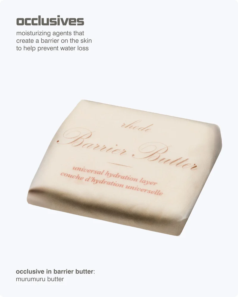 occlusives: moisturizing agents that create a barrier on the skin to help prevent water loss