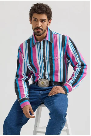 Vintage Inspired Brushpopper Workshirt in Pink Mix