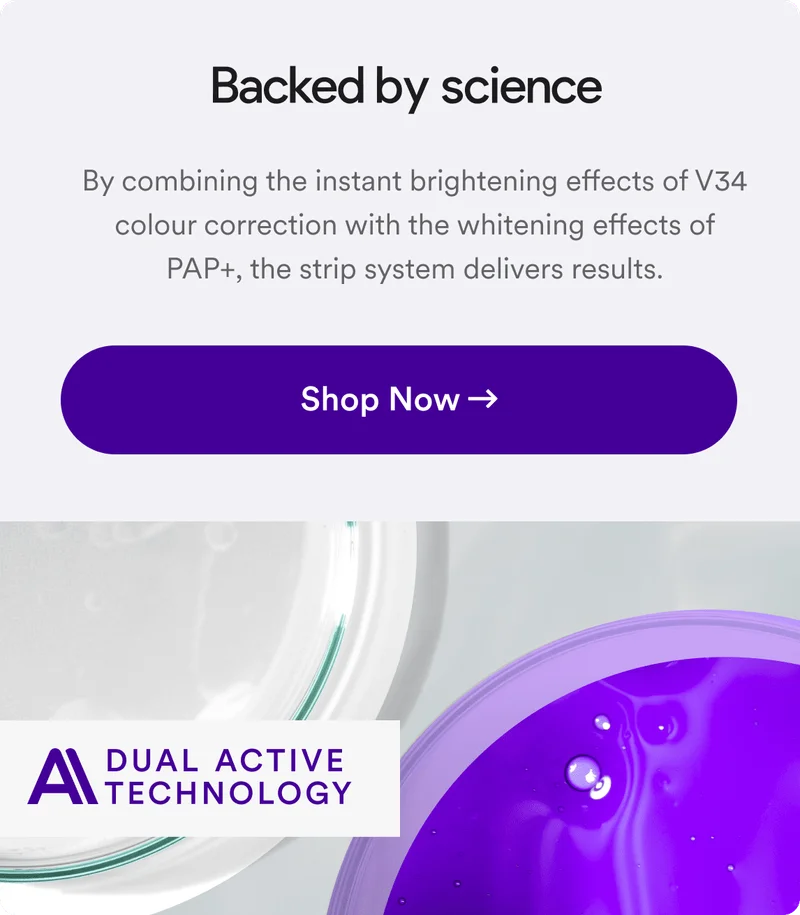 By combining the instant brightening effects of V34 colour correction with the whitening effects of PAP+, the strip system delivers results.