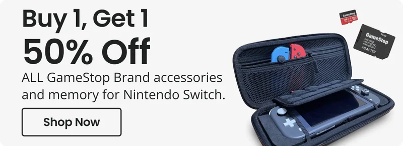 Buy 1, Get 1 Off ALL GameStop Brand accessories and memory for Nintendo Switch. Shop Now