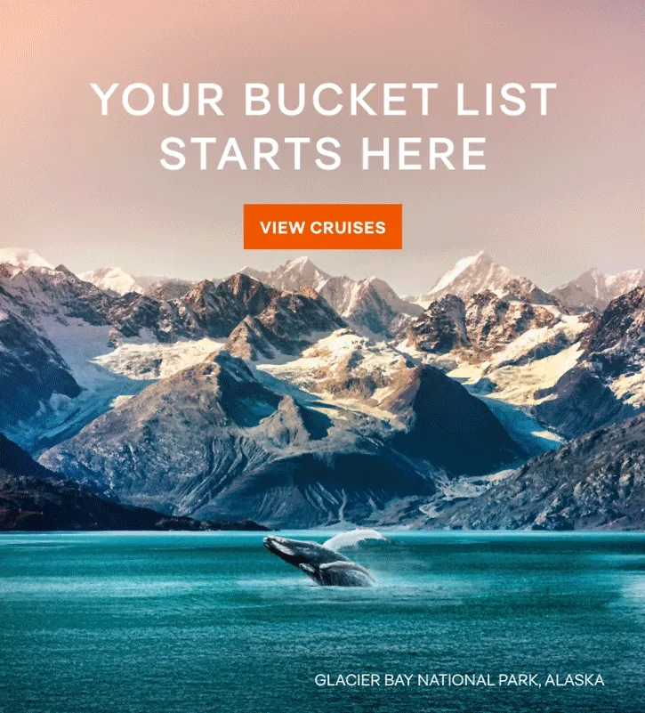 Your Bucket List Starts Herde – Click to View Cruises & Book Now (Pictured: Prince William Sound, Alaska; Flaam, Norway; Santorini, Greece; Busan, South Korea)