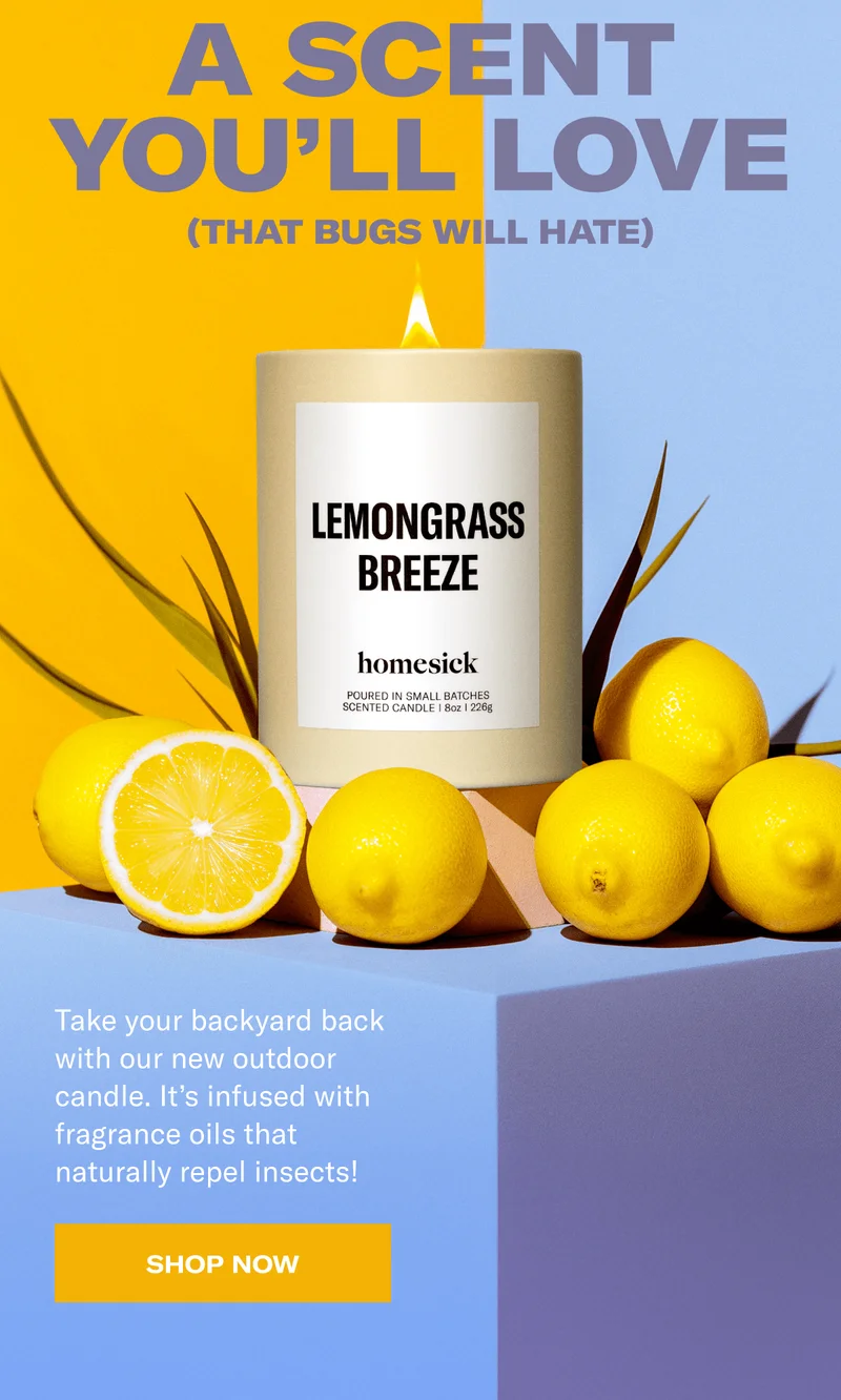 A Scent You'll Love (That Bugs Will Hate) | Take your backyard back with our new outdoor candle. It's infused with fragrance oils that naturally repel insects! | Shop Now