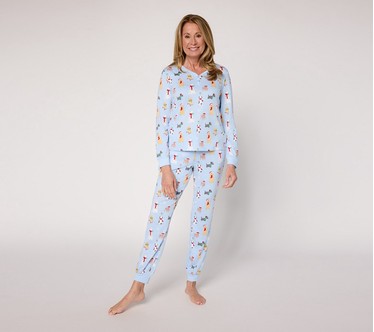 MUK LUKS Cloud Knit Henley Printed Pajama Set