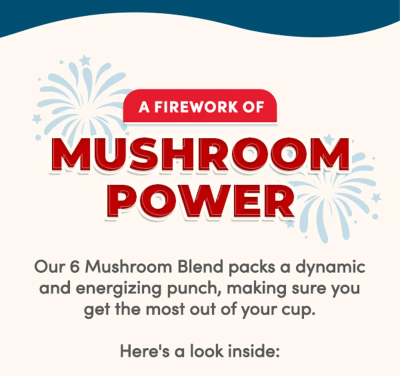 A firework of Mushroom Power | Our 6 Mushroom Blend packs a dynamic and energizing punch, making sure you get the most our of your cup. Here's a look inside: