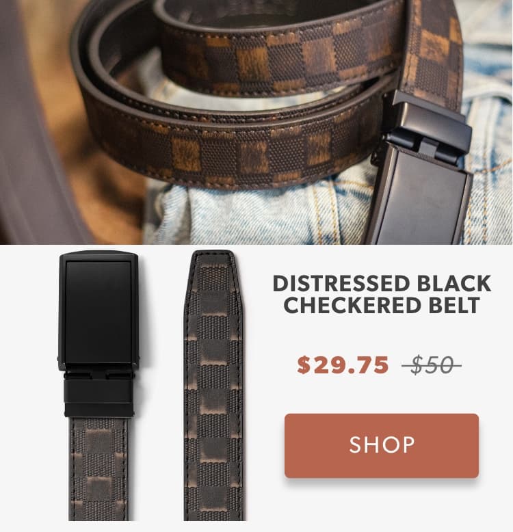 SHOP DISTRESSED BLACK CHECKERED BELT SHOP DISTRESSED BLACK CHECKERED BELT