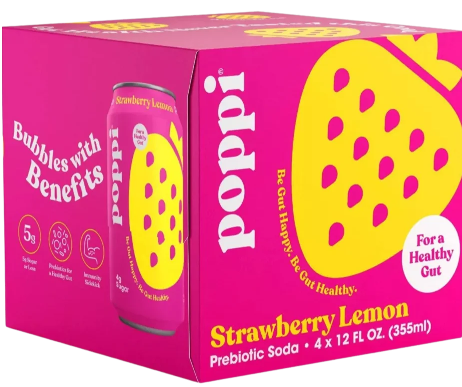 Image of Poppi Strawberry Lemon Prebiotic Soda (4 Pack)
