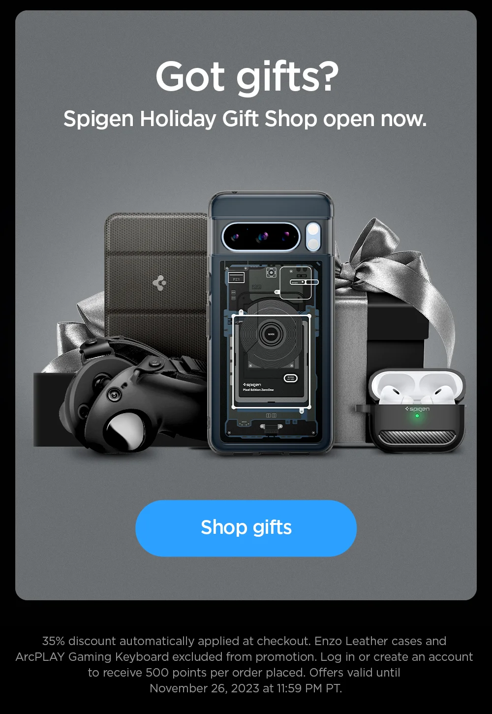 Got gifts? Spigen Holiday Gift Shop open now. Shop gifts.