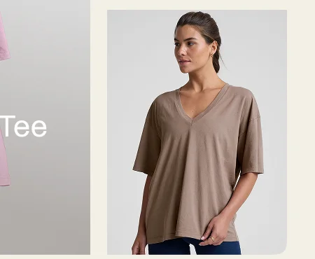 Oversized V-neck Cotton Tee in Neutral Mauve