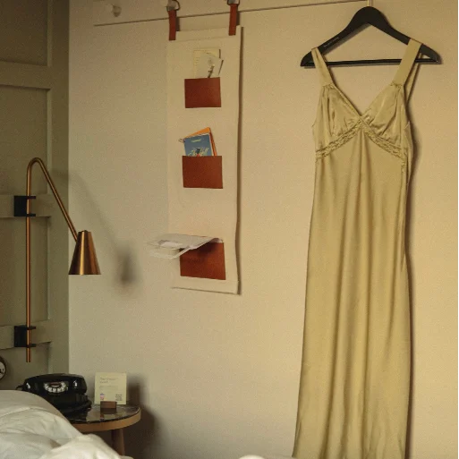 Dress hanging in bedroom