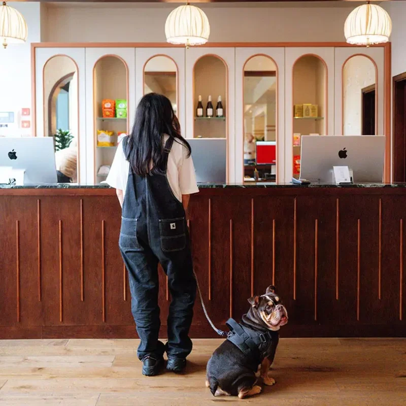 Woman checking in with her dog