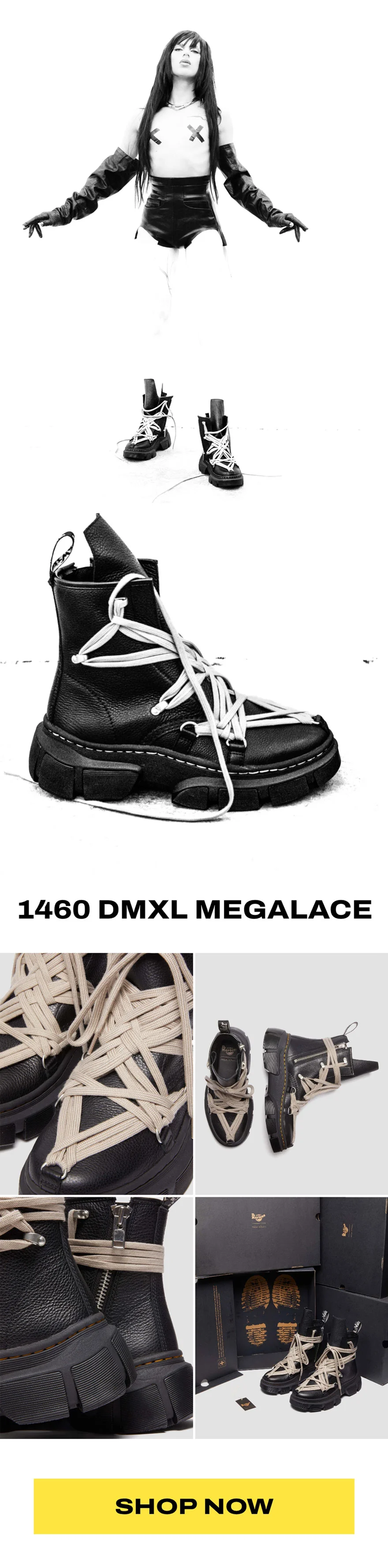 1460 Rick Owens DMXL Megalace Leather Lace Up Boots