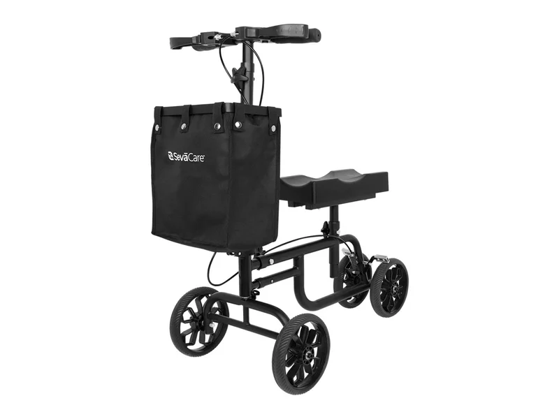 SevaCare by Monoprice Folding Knee Roller with basket, dual hand brakes, 8-inch wheel, and front storage basket.
