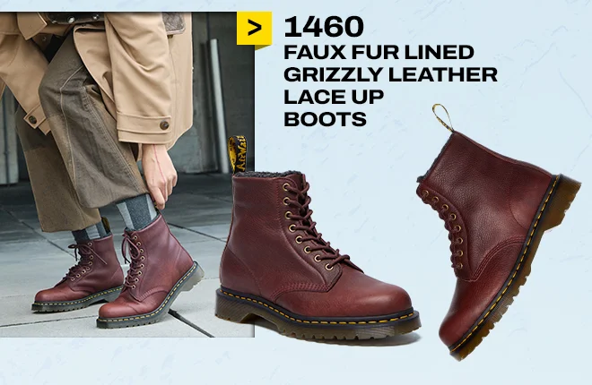 1460 Faux Fur Lined Grizzly Leather Lace Up Boots