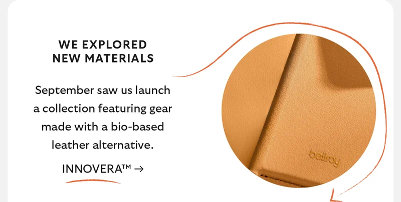 WE EXPLORED NEW MATERIALS  September saw the launch of bio-based leather alternative INNOVERA™.