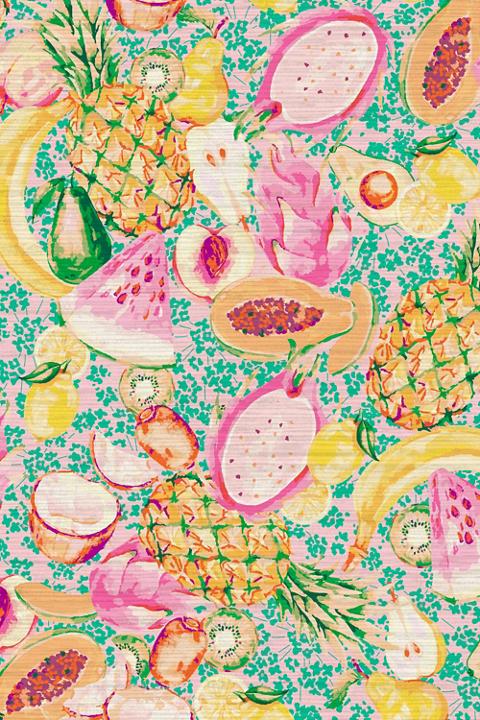 Sunday Social Club Floral Breakfast Club Fruit Grasscloth Wallpaper