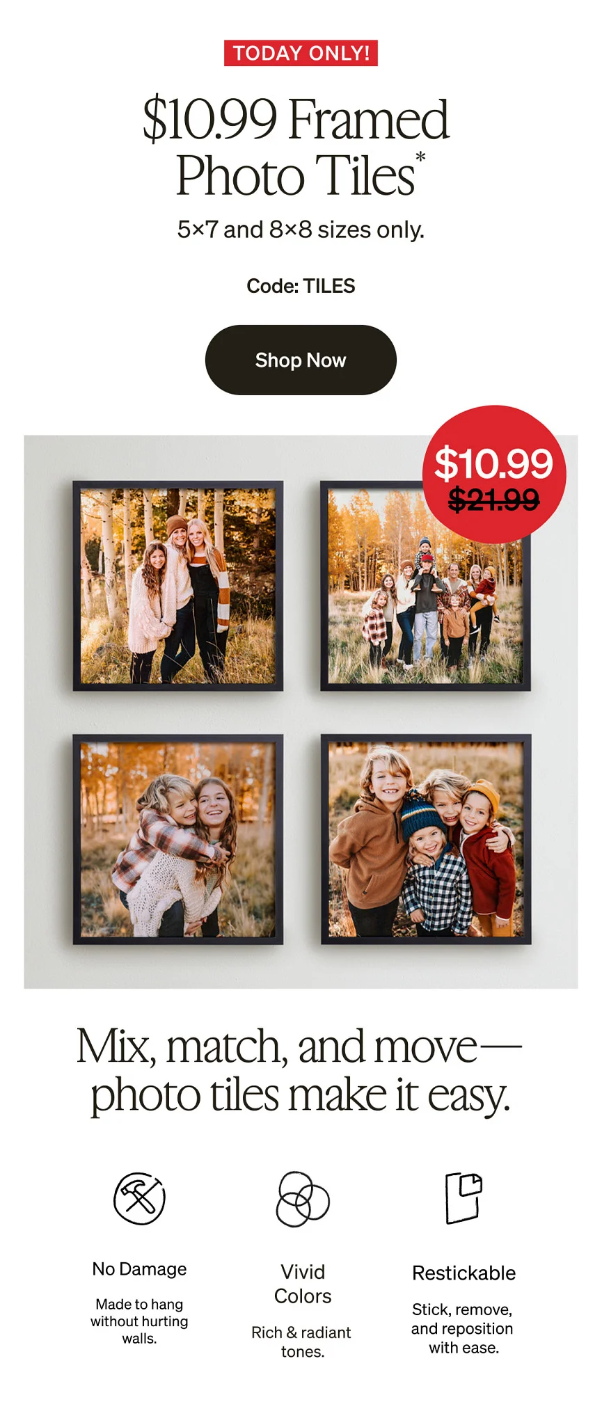 $10.99 Framed Photo Tiles + Free Shipping (No Minimium)