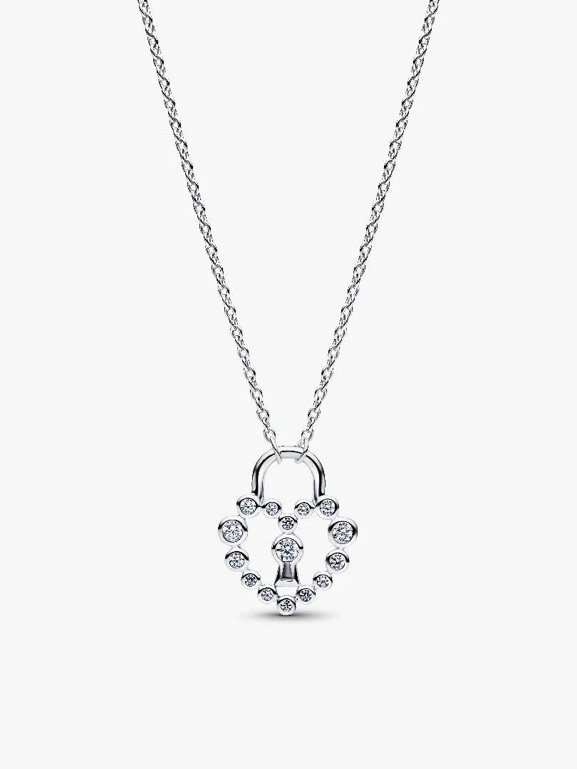 Sparkling Heart Padlock Pendant Necklace