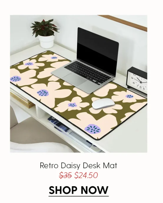 Retro Daisy - cream, purple and dark olive Desk Mat