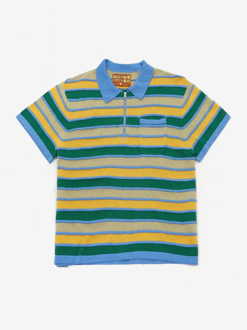 Image of Brain Dead Lifted Stripe Half Zip Shirt - Yellow Multi