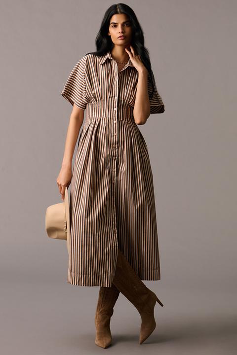 The Tobie Button-Front Pleated Shirt Dress by Exquise