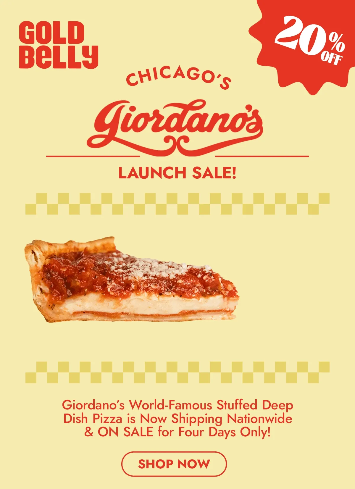 20% OFF Giordanos Launch Sale 20% OFF Giordanos Launch Sale