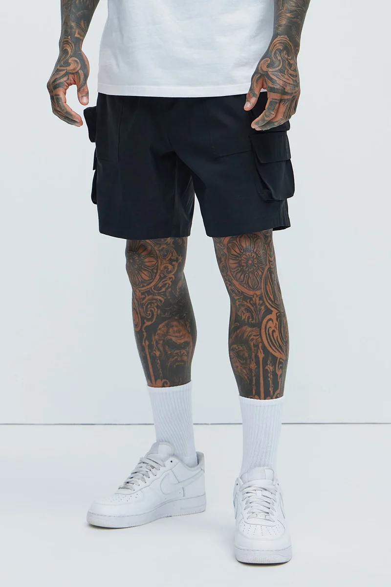 Image of Catch Up Nylon Cargo Shorts - Black