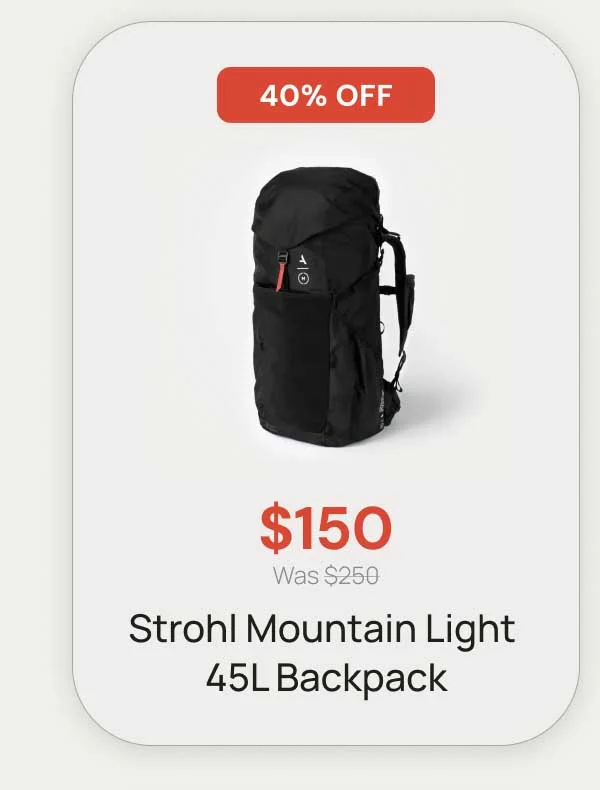 40% OFF - $150 Was $250 Strohl Mountain Light 45L Backpack