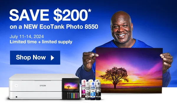 Save $200 on a NEW EcoTank Photo 8550. Juy 11-14, 2024. Limited time and limited supply. Shop Now.