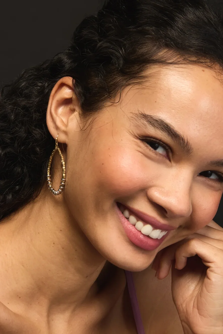 Image of Lucky Brand Beaded Drop Hoop Earrings - Women's Ladies Accessories Jewelry Earrings in Two Tone