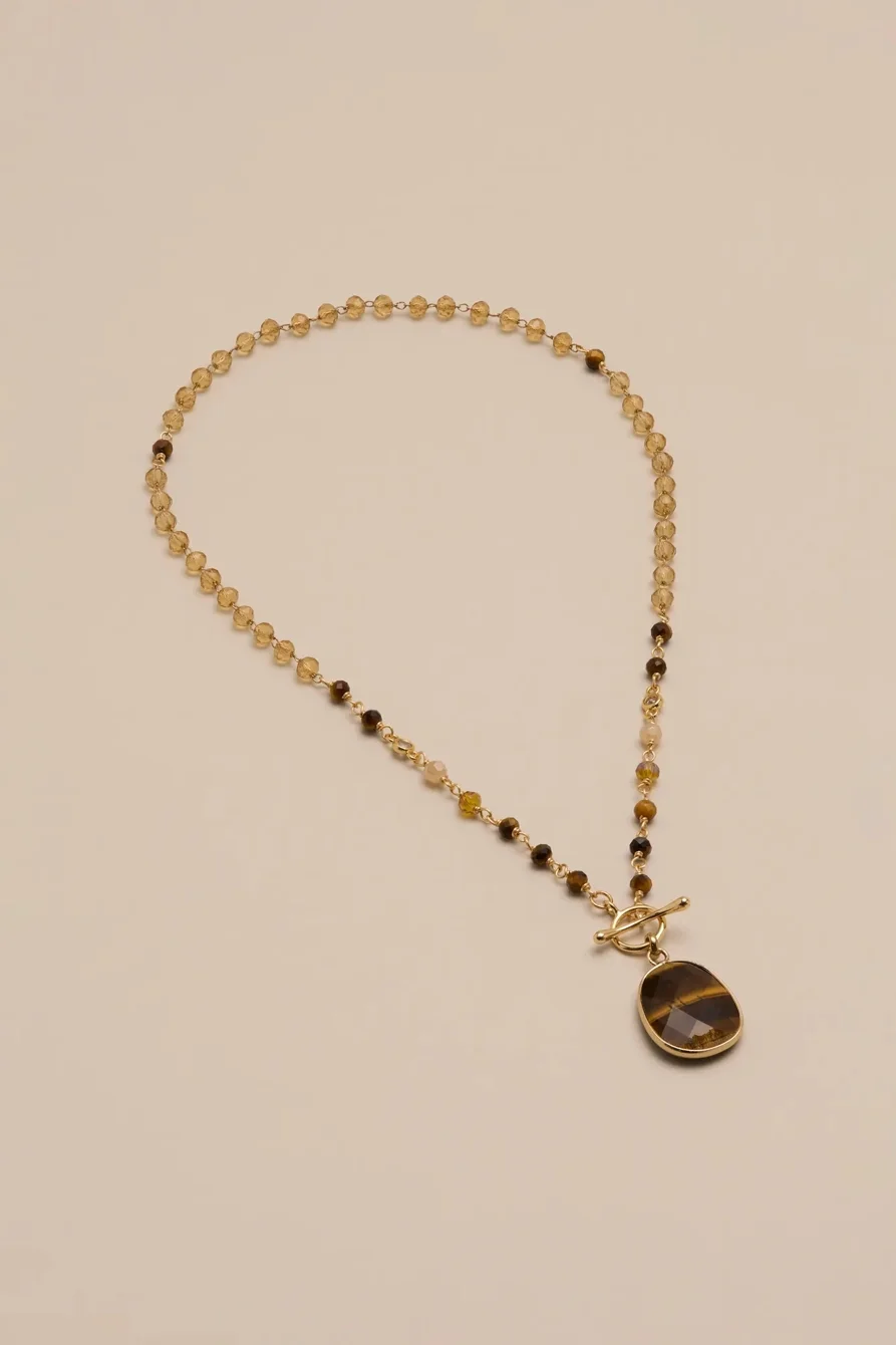 Image of Lucky Brand Tiger Eye Bead And Pendant Necklace - Women's Ladies Accessories Jewelry Necklace Pendants in Gold