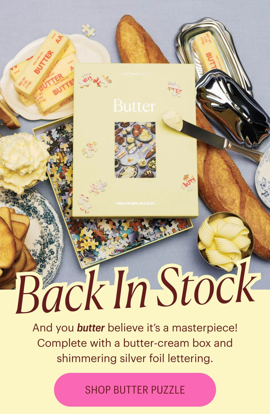 BACK IN STOCK - And you butter believe it’s a masterpiece!Complete with a butter-cream box and shimmering silver foil lettering. Shop Butter Puzzle