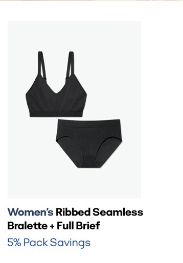 Women's Ribbed Seamless Bralette + Full Brief 5% Pack Savings