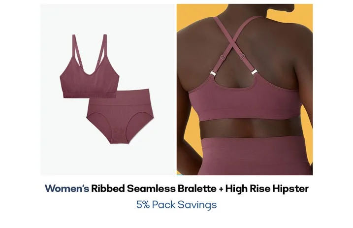 Women's Ribbed Seamless Bralette + High Rise Hipster 5% Pack Savings