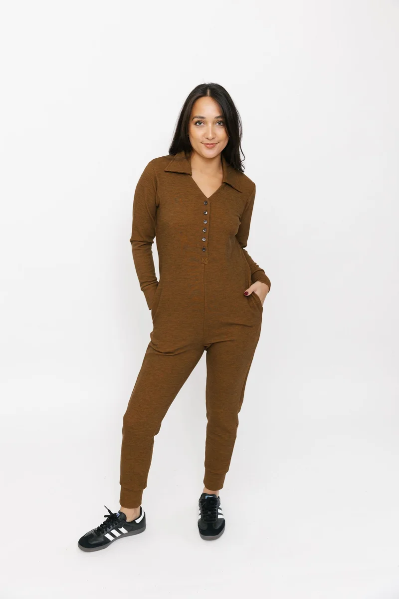 Image of Cuddle Up Waffle Romper in Dark Caramel Brown