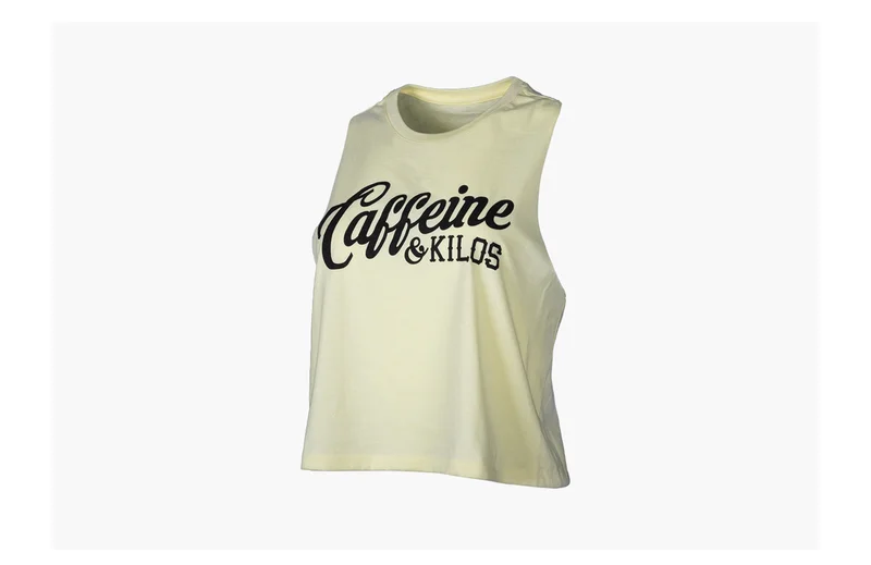 Caffeine & Kilos Script Racerback Crop Tank