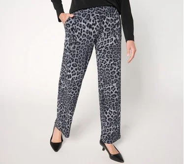Susan Graver Regular Printed Liquid Knit Wide Leg Pull-On Pants