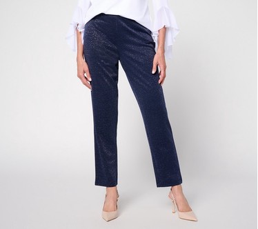 Susan Graver Soft Metallic Knit Slim Leg Ankle Pants