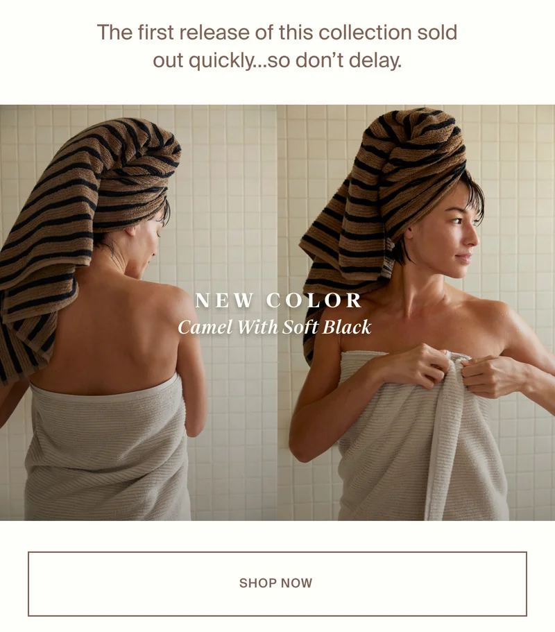 New Color, Camel with Soft Black Resort Stripe Towel