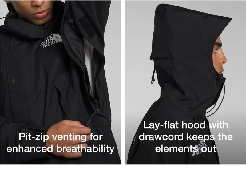 Pit-zip venting for enhanced breathability - Lay-flat hood with drawcord keeps the elements outt