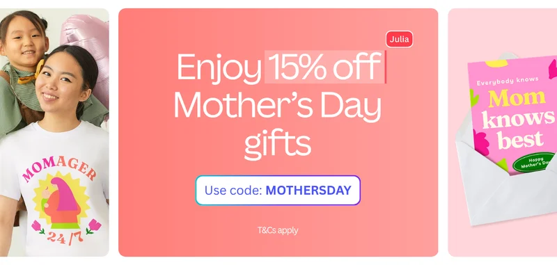 Mother's Day 2026 discount offer 15% off Mother's Day gifts use code discount code