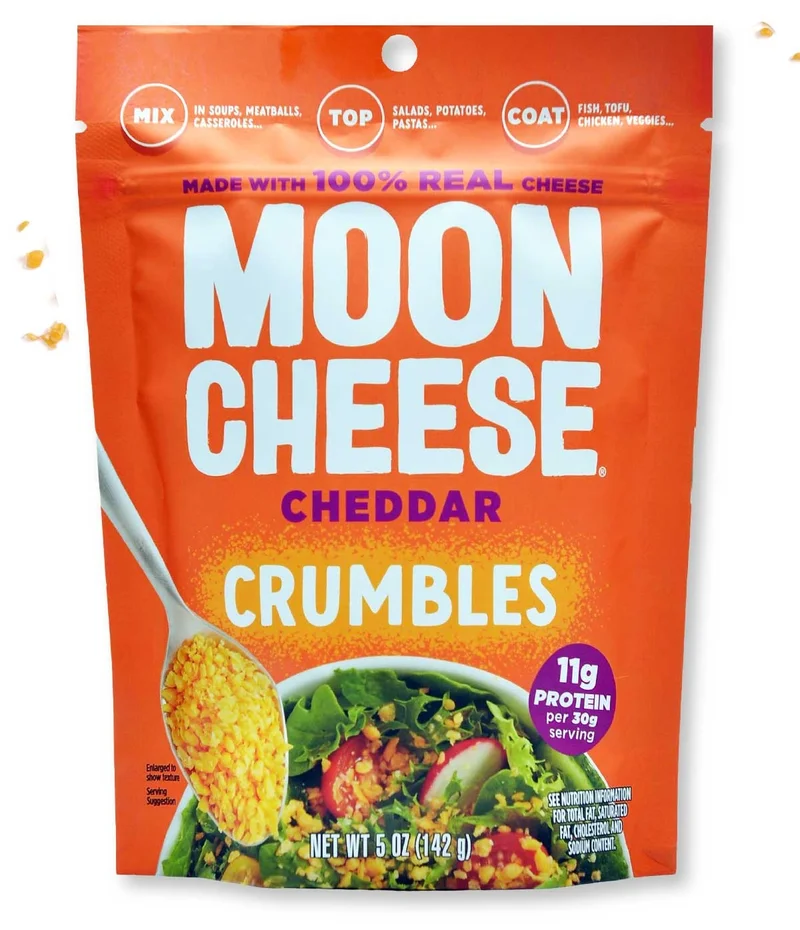 Moon Cheese | Introducing Cheddar Crumbles | Crumbles are 100% Real Cheese crumbles that will make your next meal out of this  world delicious!