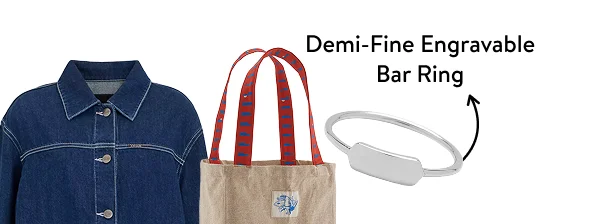Demi-Fine Engravable Bar Ring