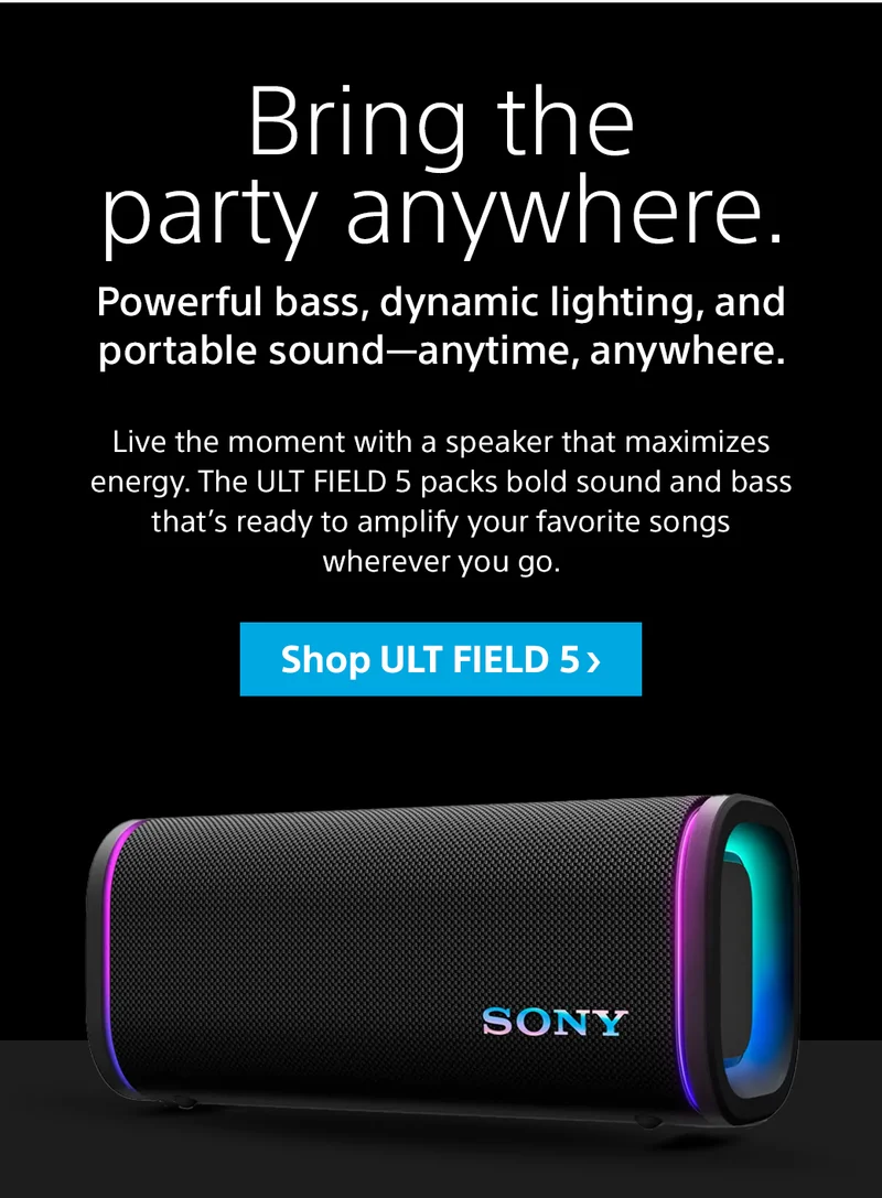 Bring the party anywhere. Powerful bass, dynamic lighting, and portable sound—anytime, anywhere. Live the moment with a speaker that maximizes energy. The ULT FIELD 5 packs bold sound and bass that’s ready to amplify your favorite songs wherever you go. Shop ULT FIELD 5