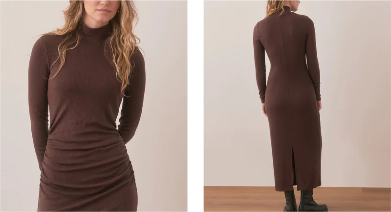 The Ruched Turtleneck Dress Cocoa
