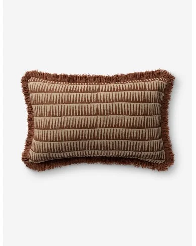 Amuro Linen Pillow-Natural and Rust / 13" x 21" / Polyester