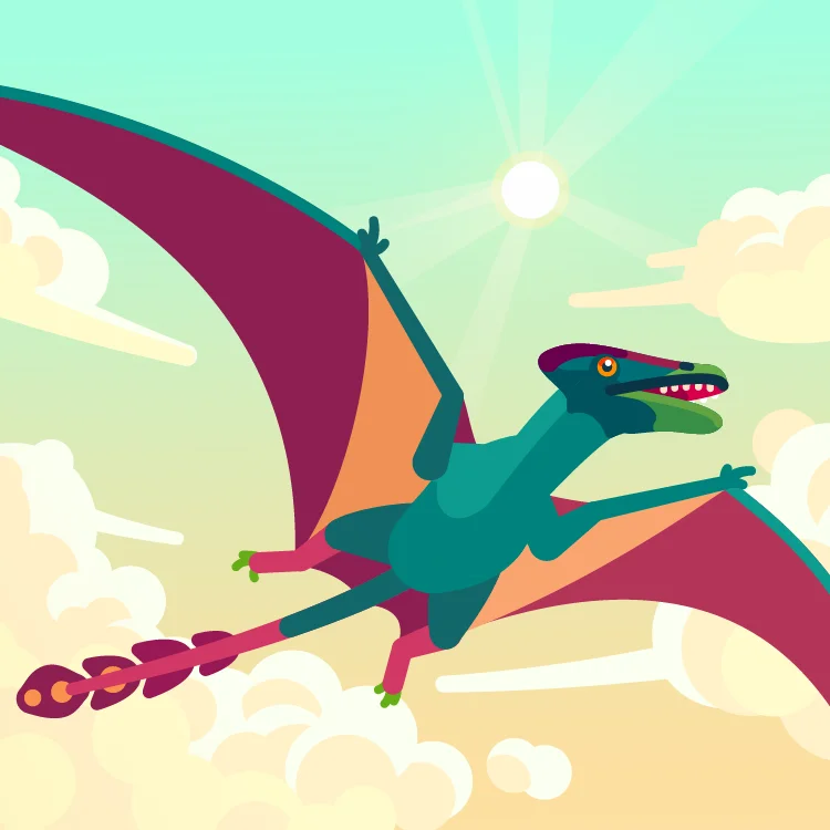 Colorful illustration of a flying dinosaur