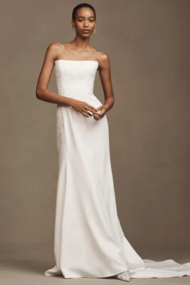 Jenny by Jenny Yoo Tricia Fit & Flare Appliqué Crepe Wedding Gown