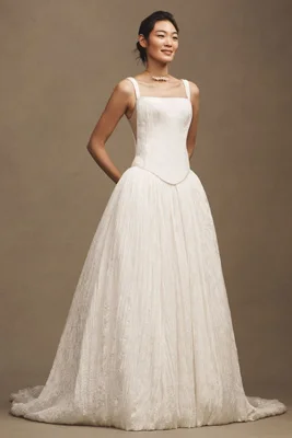 Jenny Yoo Aria Crinkled Habotai Corset Basque-Waist A-Line Wedding Gown